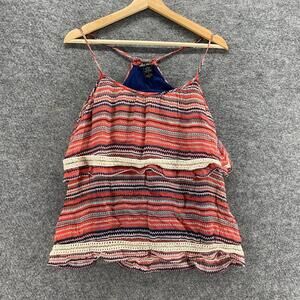 Ella Moss Top Women S Small Red Striped Silk Lined Sleeveless Round Neck Casual